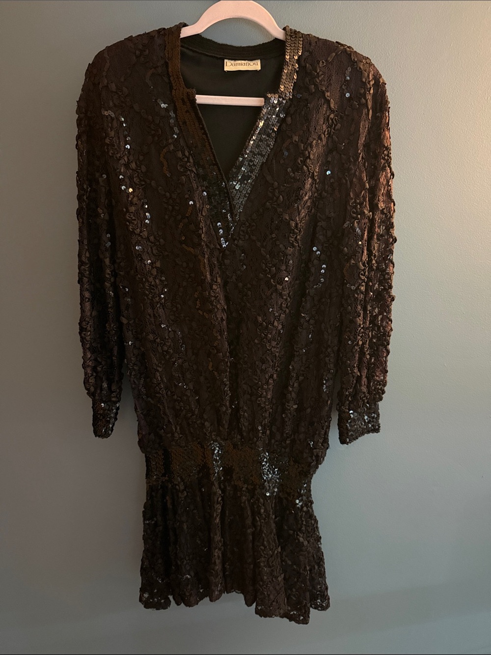 Damianou black sequins drop waist flapper dress sz medium